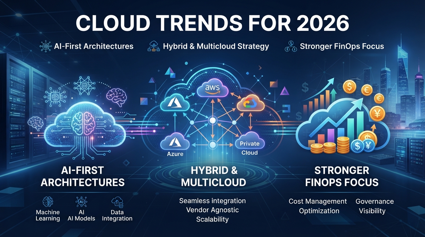 Cloud trends for 2026 point to AI-first architectures, hybrid and multicloud, and stronger FinOps focus