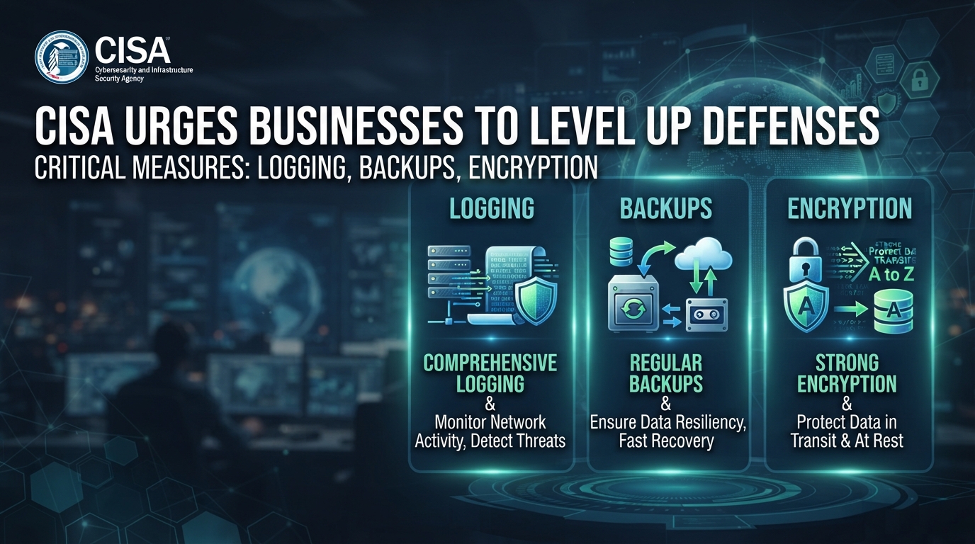CISA urges businesses to level up defenses with logging, backups, and encryption