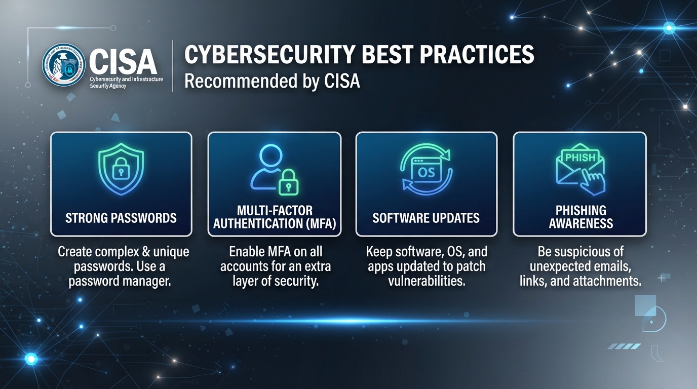 CISA Recommends Strong Passwords, MFA, Software Updates, and Phishing Awareness