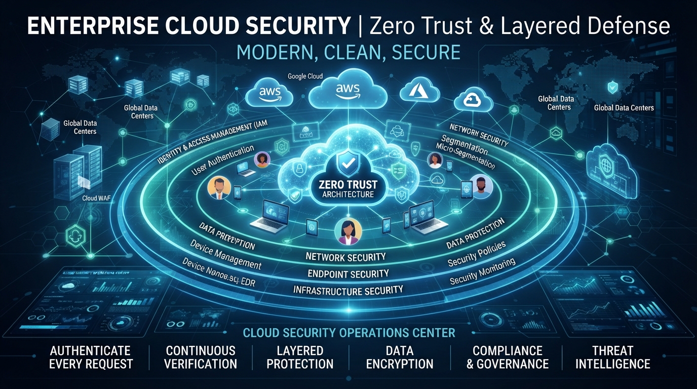 Enterprise cloud security focuses on zero trust and layered defense